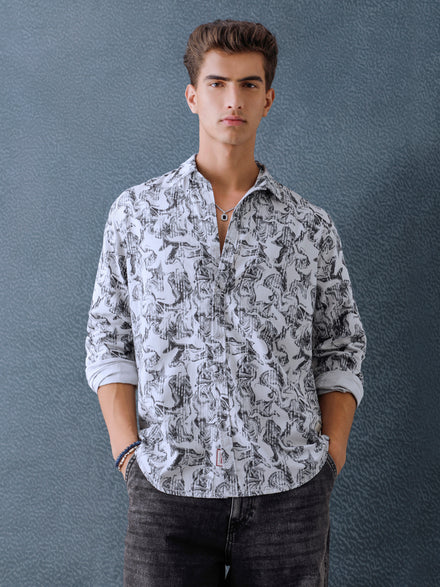 Men Relax fit White Printed Cotton Casual Shirt