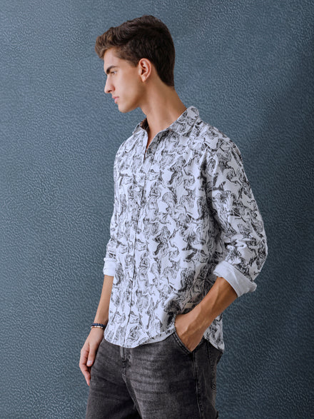 Men Relax fit White Printed Cotton Casual Shirt