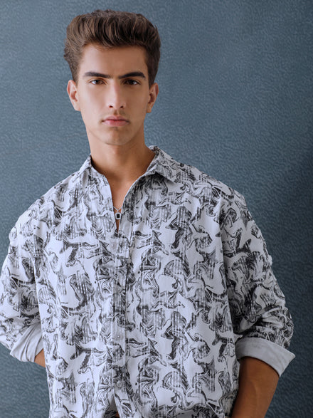 Men Relax fit White Printed Cotton Casual Shirt