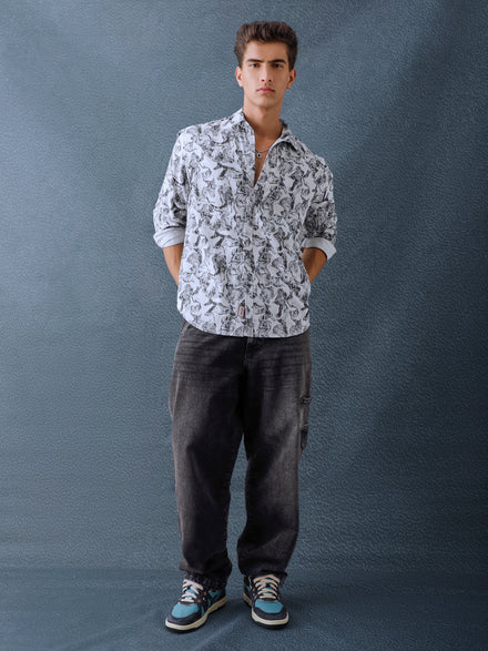 Men Relax fit White Printed Cotton Casual Shirt