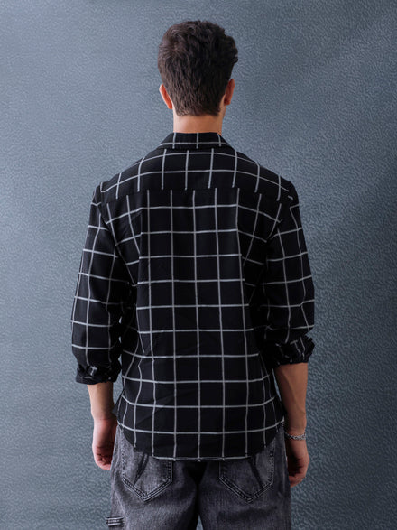 Men Relaxed Fit Black Large Checked Premium Cotton Casual Shirt