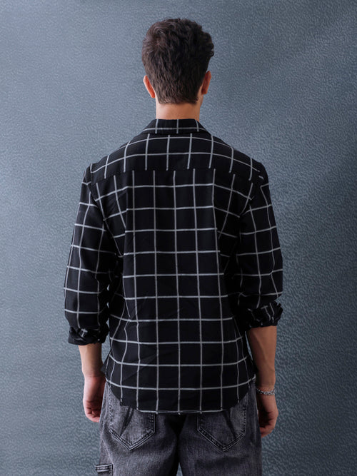 Men Relaxed Fit Black Large Checked Premium Cotton Casual Shirt