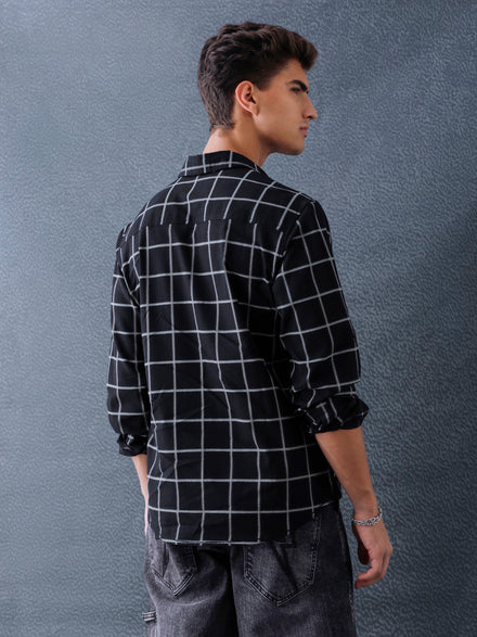 Men Relaxed Fit Black Large Checked Premium Cotton Casual Shirt