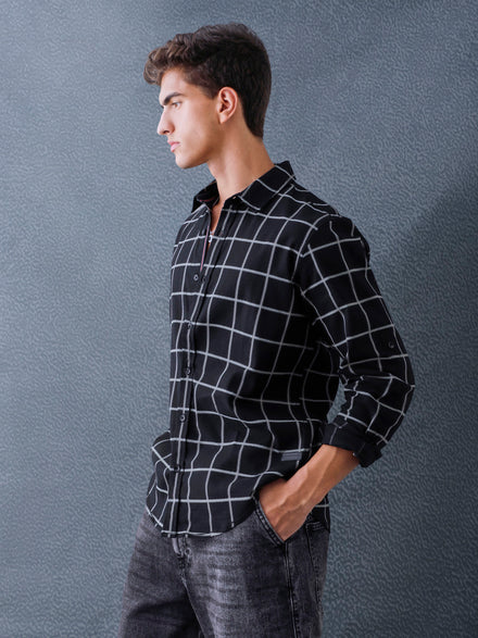 Men Relaxed Fit Black Large Checked Premium Cotton Casual Shirt