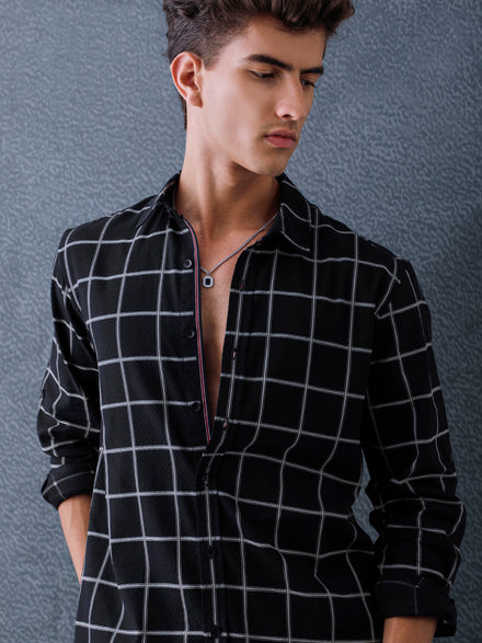 Men Relaxed Fit Black Large Checked Premium Cotton Casual Shirt