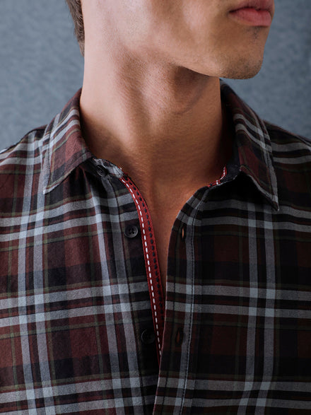 Men Relaxed Fit Brown Light grey Structured Checked Cotton Casual Shirt