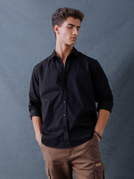 Men Relax fit Black Solid Peach Cotton Casual Shirt