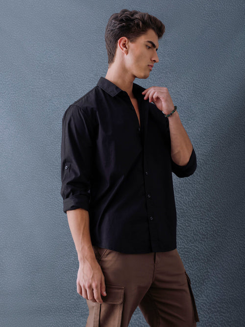 Men Relax fit Black Solid Peach Cotton Casual Shirt