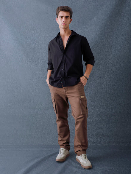 Men Relax fit Black Solid Peach Cotton Casual Shirt