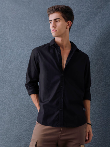 Men Relax fit Black Solid Peach Cotton Casual Shirt