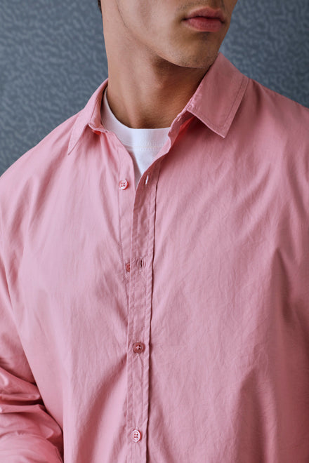 Men Relax fit Retro Coral Pink Solid Peach Cotton Casual Shirt