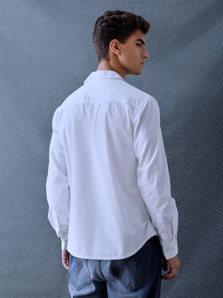 Men Relax fit White Solid Peach Cotton Casual Shirt