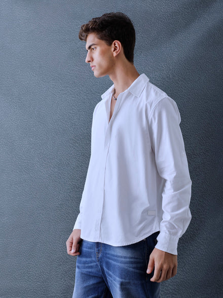 Men Relax fit White Solid Peach Cotton Casual Shirt