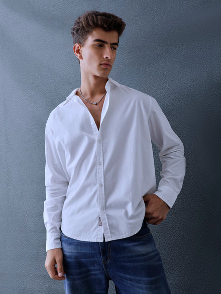 Men Relax fit White Solid Peach Cotton Casual Shirt