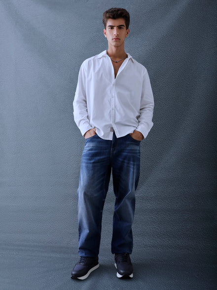 Men Relax fit White Solid Peach Cotton Casual Shirt