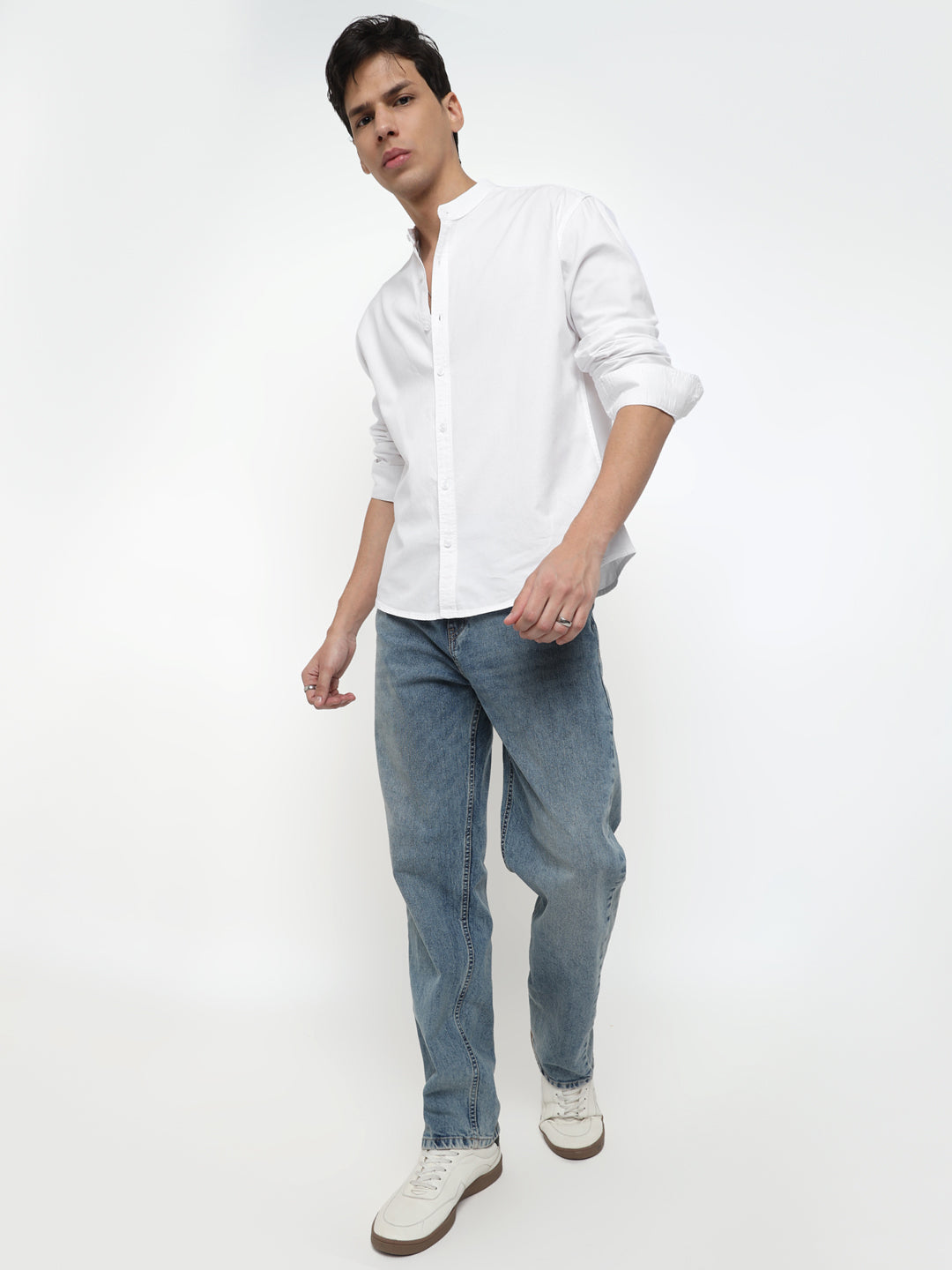 Men Relaxed Fit Pace Fine Textured Premium Cotton Solid White Shirt