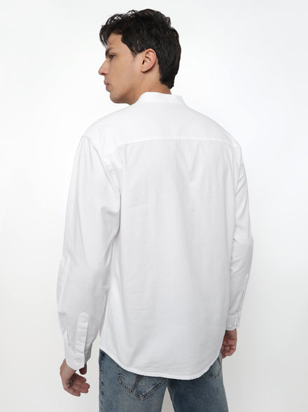 Men Relaxed Fit Pace Fine Textured Premium Cotton Solid White Shirt