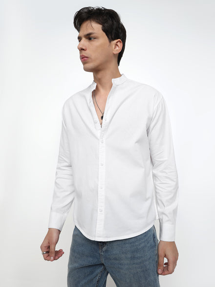 Men Relaxed Fit Pace Fine Textured Premium Cotton Solid White Shirt