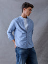 Men Regular Fit Pace Fine Textured Premium Cotton Solid Blue Shirt
