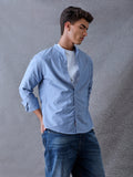 Men Regular Fit Pace Fine Textured Premium Cotton Solid Blue Shirt