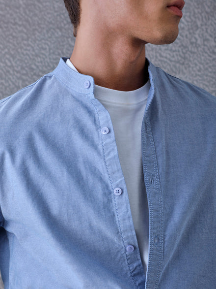 Men Regular Fit Pace Fine Textured Premium Cotton Solid Blue Shirt