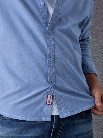 Men Regular Fit Pace Fine Textured Premium Cotton Solid Blue Shirt