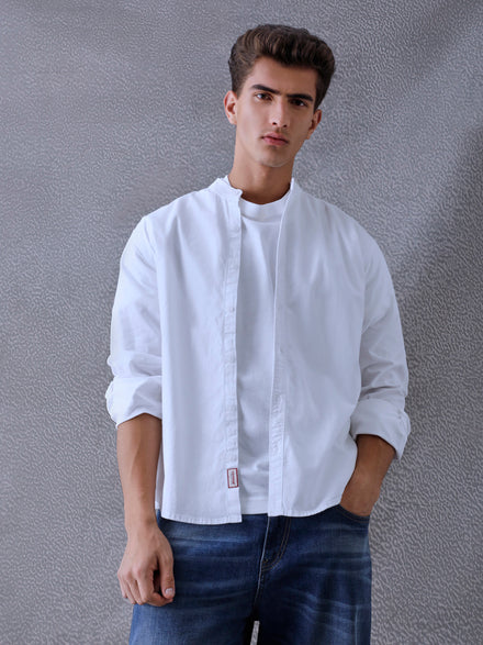 Men Relaxed Fit Pace Fine Textured Premium Cotton Solid White Shirt