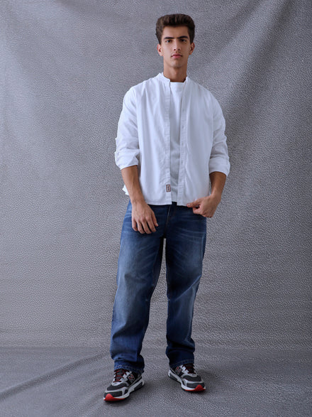 Men Relaxed Fit Pace Fine Textured Premium Cotton Solid White Shirt