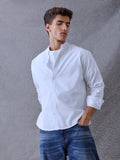 Men Relaxed Fit Pace Fine Textured Premium Cotton Solid White Shirt
