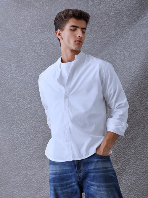 Men Relaxed Fit Pace Fine Textured Premium Cotton Solid White Shirt
