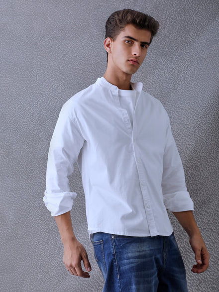 Men Relaxed Fit Pace Fine Textured Premium Cotton Solid White Shirt
