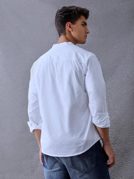 Men Relaxed Fit Pace Fine Textured Premium Cotton Solid White Shirt