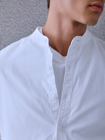 Men Relaxed Fit Pace Fine Textured Premium Cotton Solid White Shirt