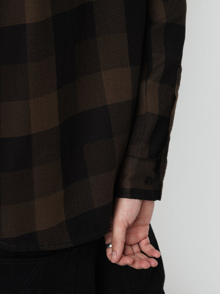 Men Regular Fit Waffle Structured Window Check Print Black Choco Brown Casual Shirt