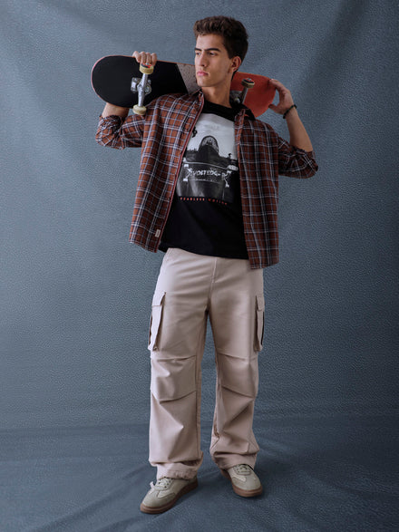 Men Relax fit Brown Checked Campus Casual Shirt