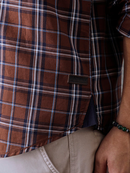 Men Relax fit Brown Checked Campus Casual Shirt