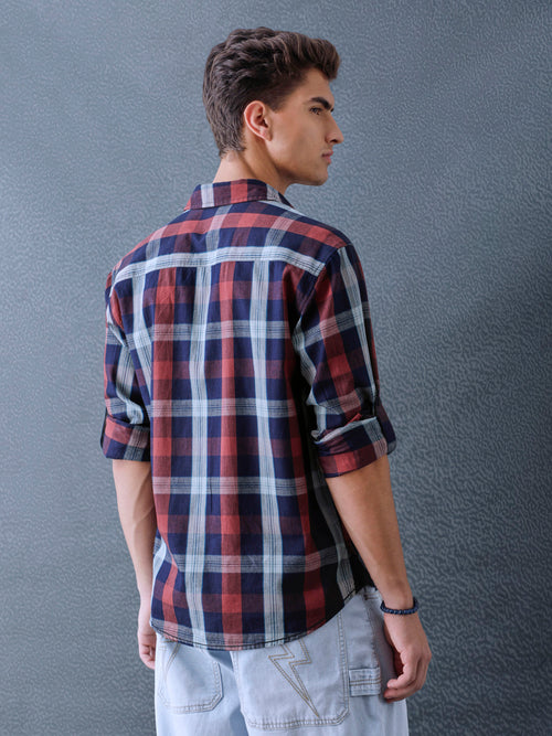 Men Relax fit Maroon Navy Courdroy Checked Casual Shirt