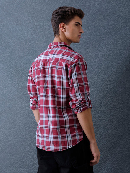 Men Relax fit Maroon Checked Campus Casual Shirt