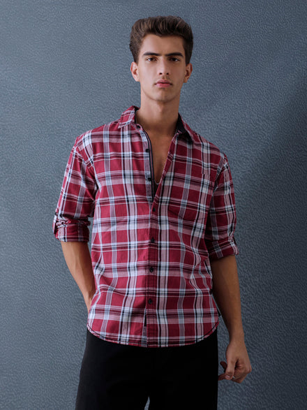 Men Relax fit Maroon Checked Campus Casual Shirt