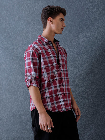 Men Relax fit Maroon Checked Campus Casual Shirt