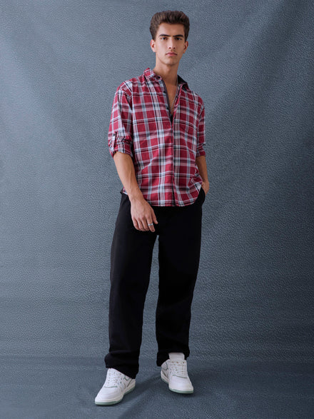 Men Relax fit Maroon Checked Campus Casual Shirt