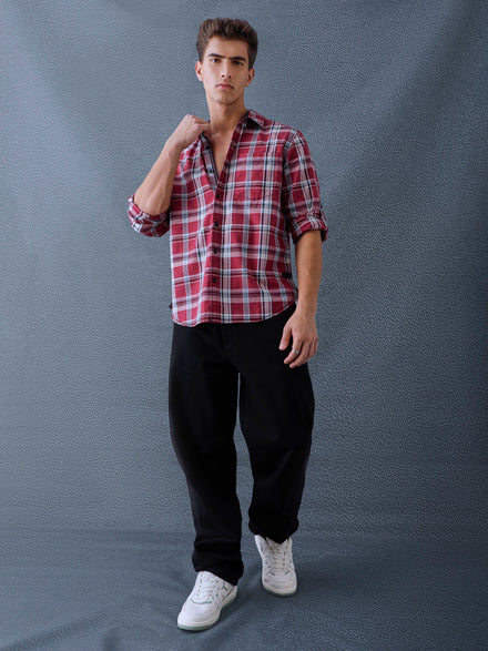 Men Relax fit Maroon Checked Campus Casual Shirt