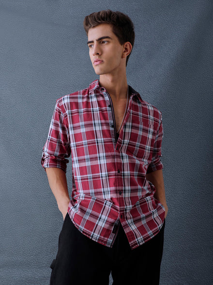 Men Relax fit Maroon Checked Campus Casual Shirt