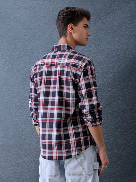 Men Relax fit Navy Checked Campus Casual Shirt