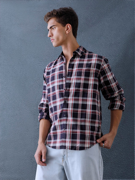 Men Relax fit Navy Checked Campus Casual Shirt