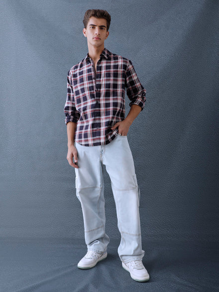 Men Relax fit Navy Checked Campus Casual Shirt