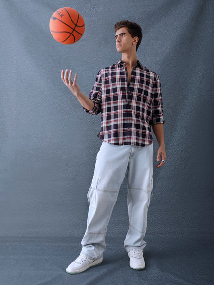 Men Relax fit Navy Checked Campus Casual Shirt