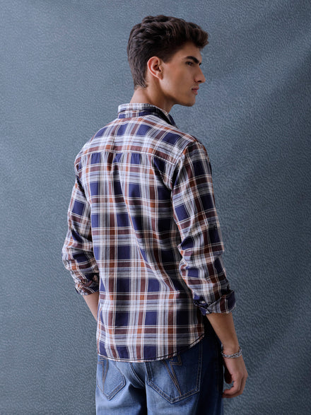 Men Relax fit Navy Ecru Checked Campus Casual Shirt