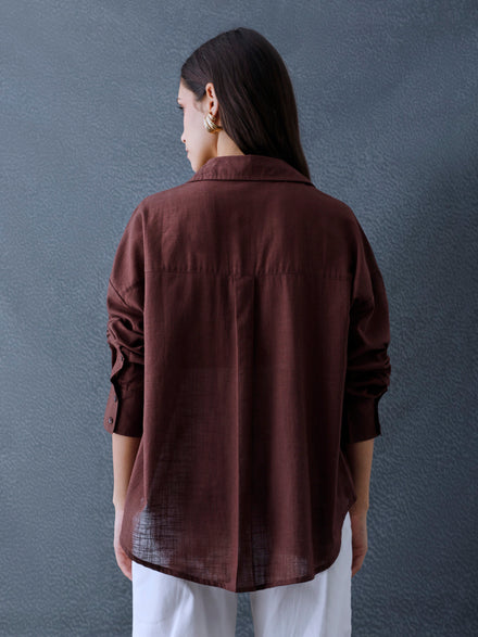Women Oversize Choco Brown Cotton Casual shirt