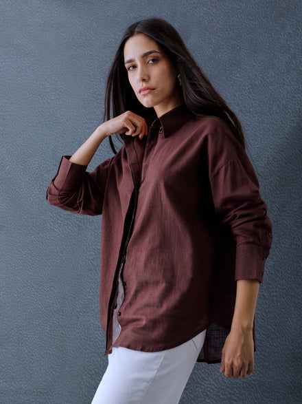 Women Oversize Choco Brown Cotton Casual shirt